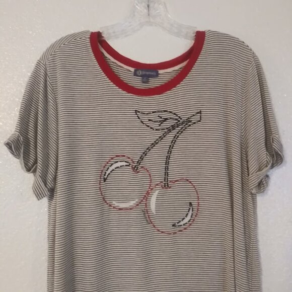 Democracy women's size L white, black and red striped cherry top - Picture 2 of 13